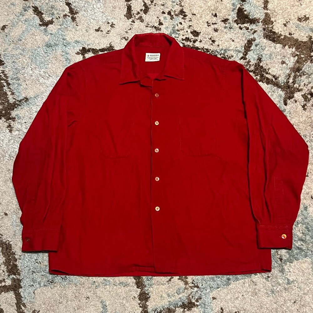 Vintage 70s Kentfield Corduroy Button Down Shirt Large Tailored in Japan Red